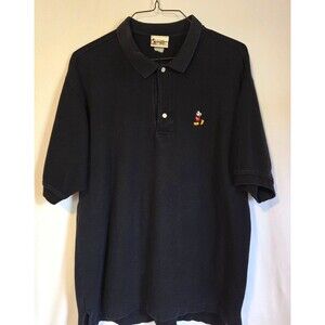 Walt Disney World Mickey Mouse Embroidered Black Polo Shirt Mens